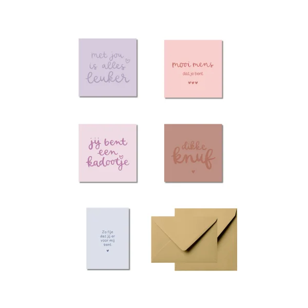 Set van 5 wenskaarten - Lieve vriendschapskaartjes