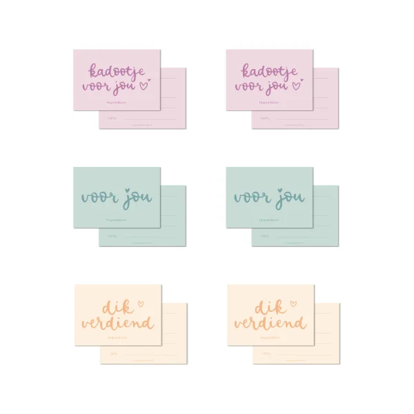 Set van 6 blanco tegoedbonnen – Voor persoonlijke cadeaus