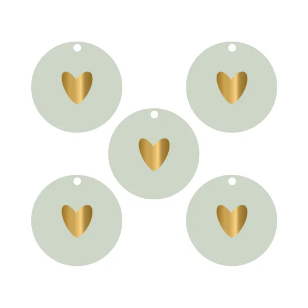 Cadeaulabels Hartje | set van 5 (met goudfolie)