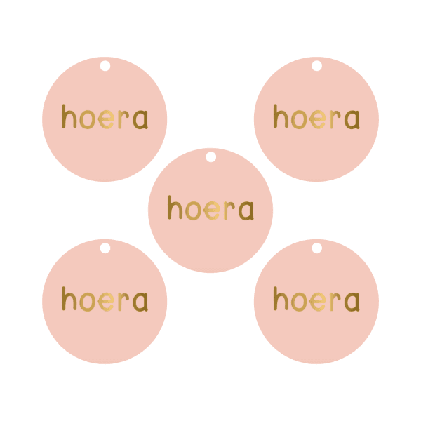 Cadeaulabels Hoera | set van 5 (met goudfolie)