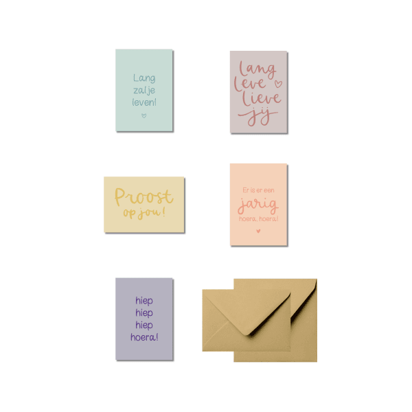 Wenskaarten set | Verjaardag (5 stuks)